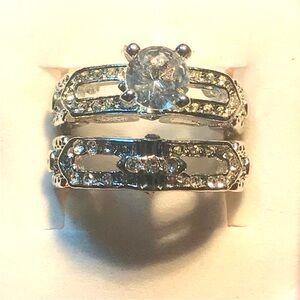 New Sterling silver white sapphire wedding ring set sizes 6.25 & 6.5